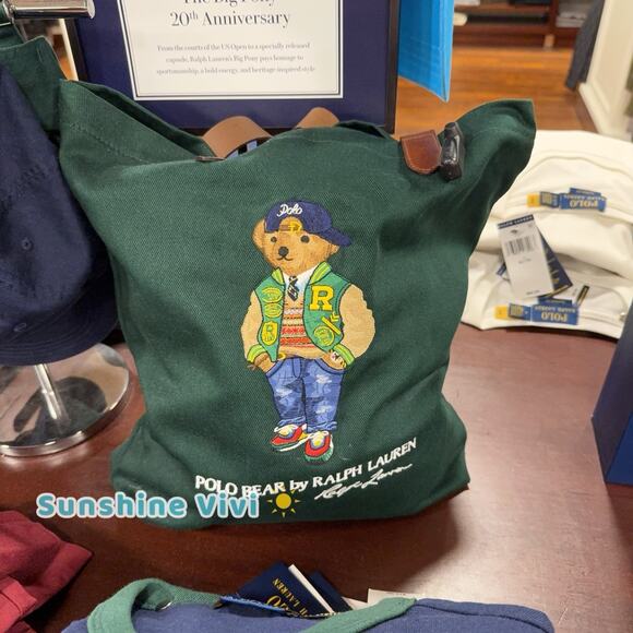 NWT Polo Ralph Lauren Cotton Twill Embroidered Field Jacket Bear Tote Bag Green - Picture 1 of 7